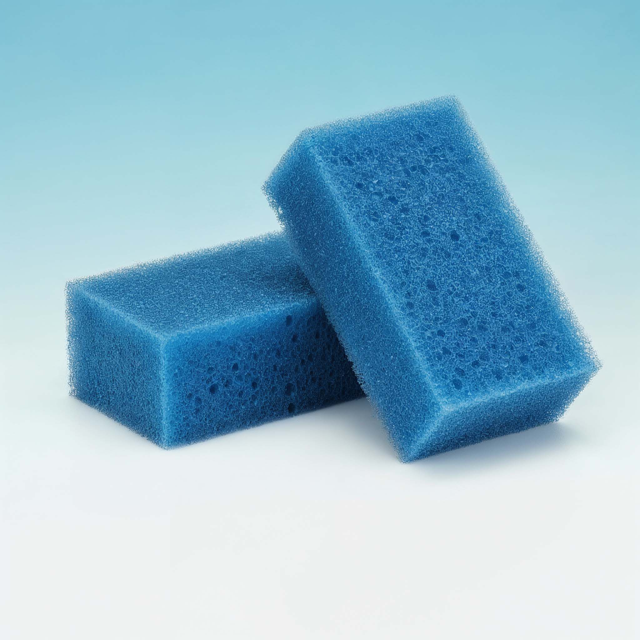 Zwei blaue Schwämme für die Reinigung eines Siebdruckrahmens