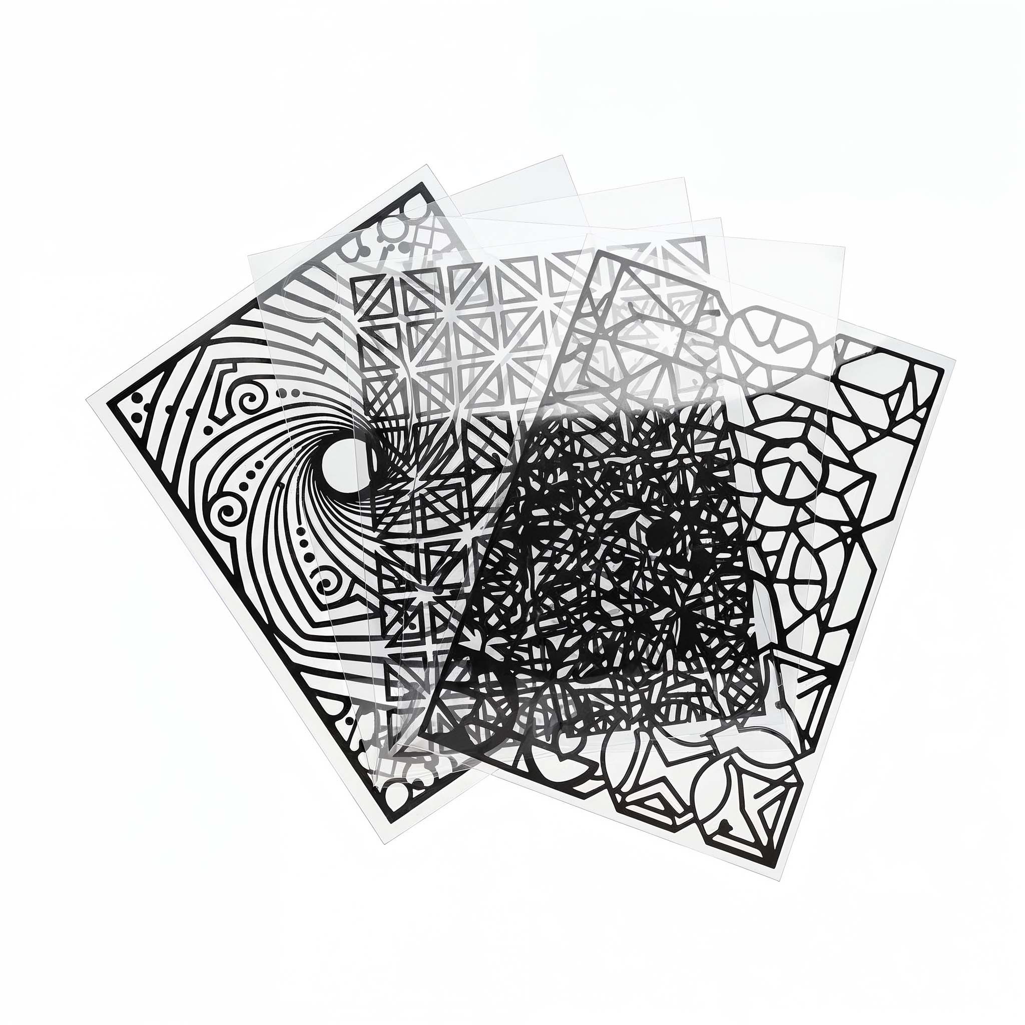 Drei unterschiedlich bedruckt Folien für Laserdrucker zur Belichtung von Siebdruckrahmen mit Motiv bedruckt.