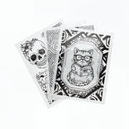 Siebdruckfilme bedruckt mit drei unterschietlichen Motiven (Katze, Muster Totenschädel)