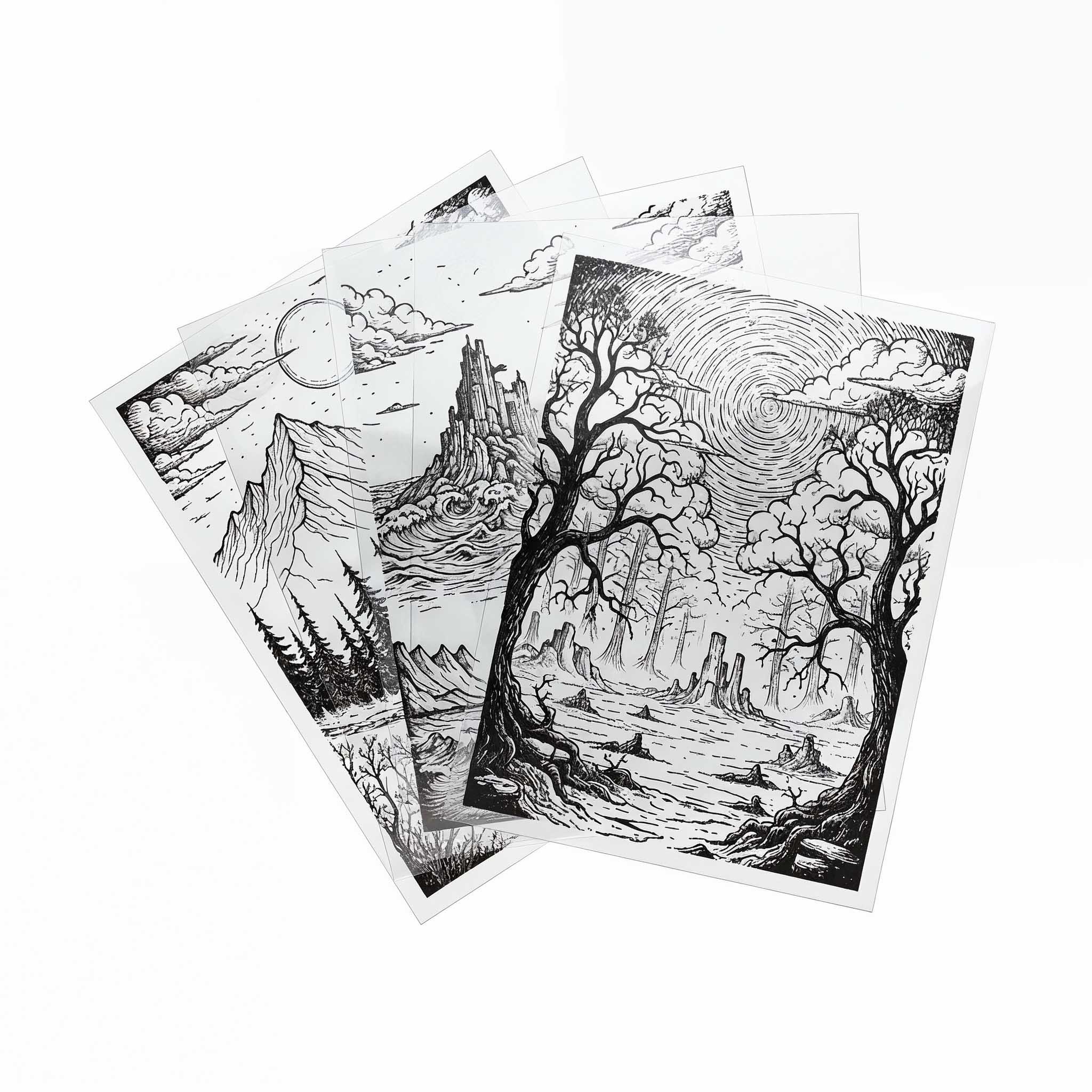 Drei Siebdruckfilme mit 3 unterschiedlichen landschaftlichen Motiven