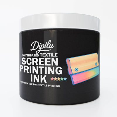 Eine Dose mit Siebdruckfarbe für den Druck auf Textilien in der Farbe Schwarz