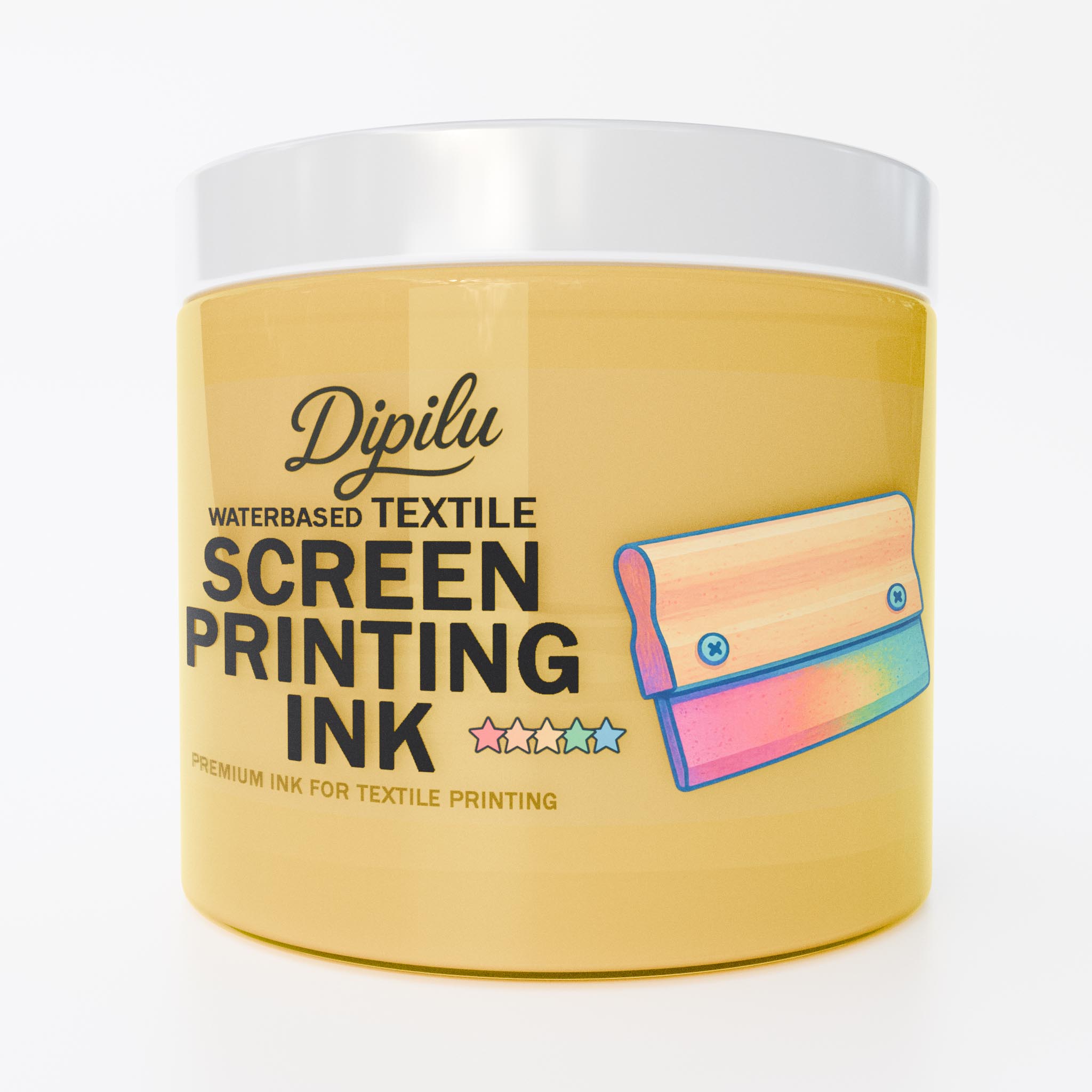 Dose mit 200ml Siebdruckfarbe gelb (wasserbasiert) für den Textildruck von Dipilu