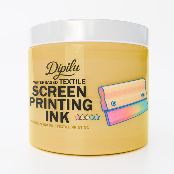 Dose mit 200ml Siebdruckfarbe gelb (wasserbasiert) für den Textildruck von Dipilu