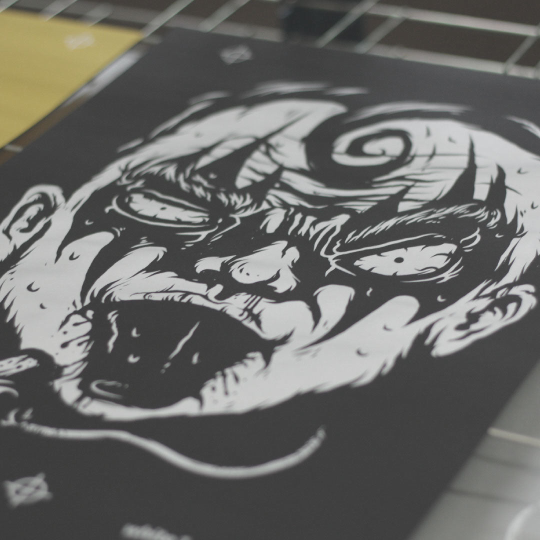 DIY Screen Printing in white on black cardboard