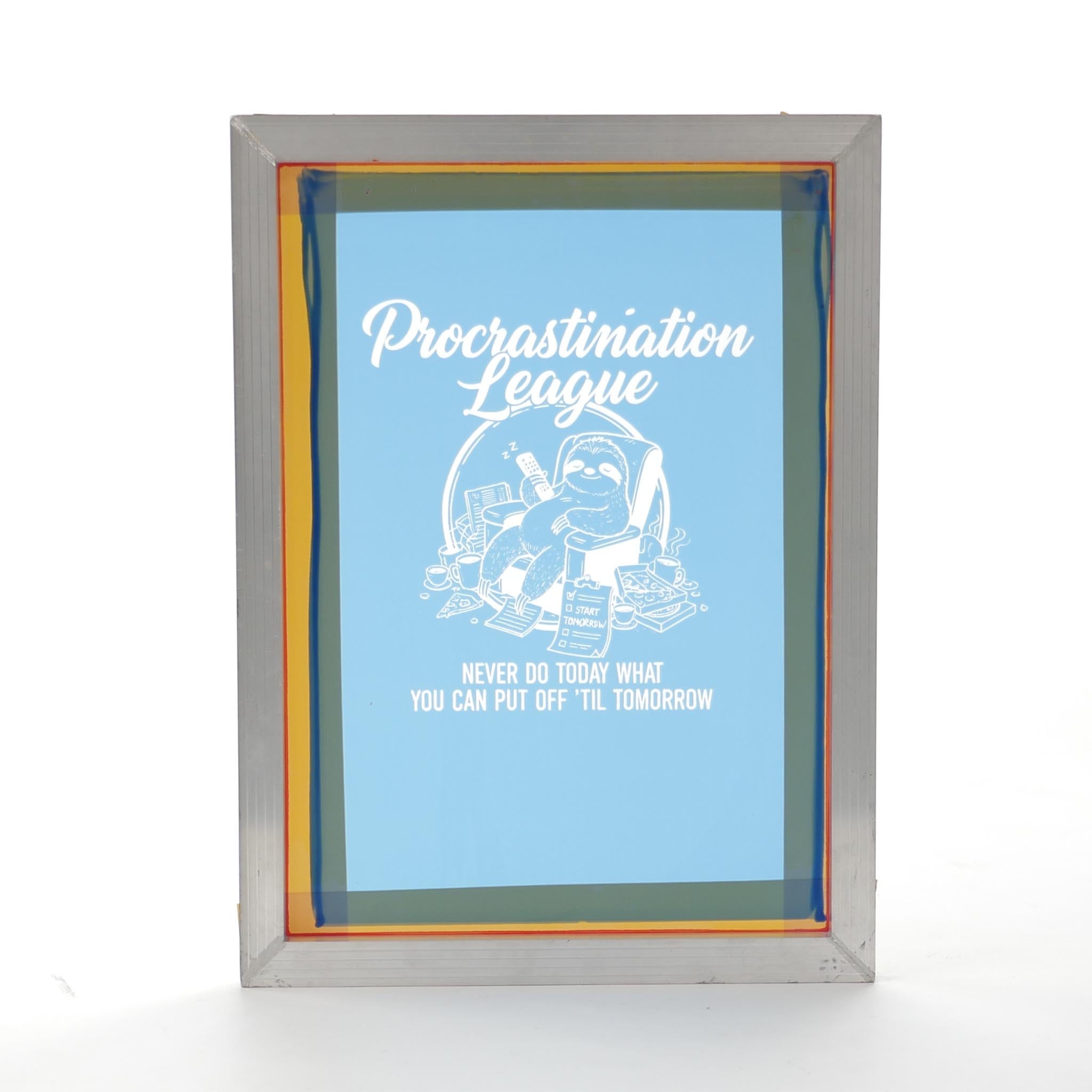 Exposed screen printing frame with design
