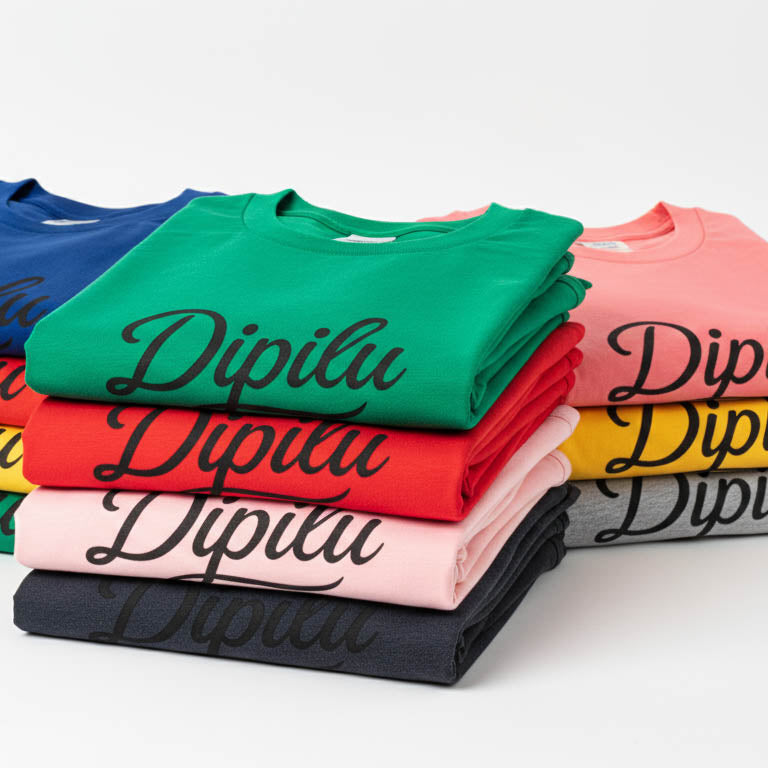 T-shirt printed with the Dipilu logo in different colors