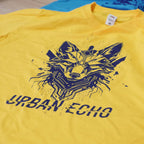 screen print wolf on yellow t-shirt